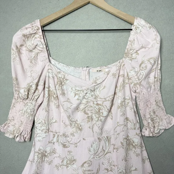 Mi Ami Francesca’s Pink Floral Sheath Dress Puff Sleeve Coquette Cottagecore L - Image 3