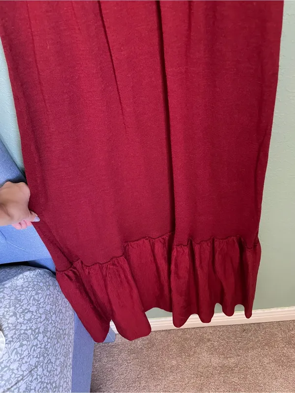 Mango Linen Blend V-Neck Maxi Dress Red Tiered Ruffle Hem Elastic Waist XS Red - Image 7