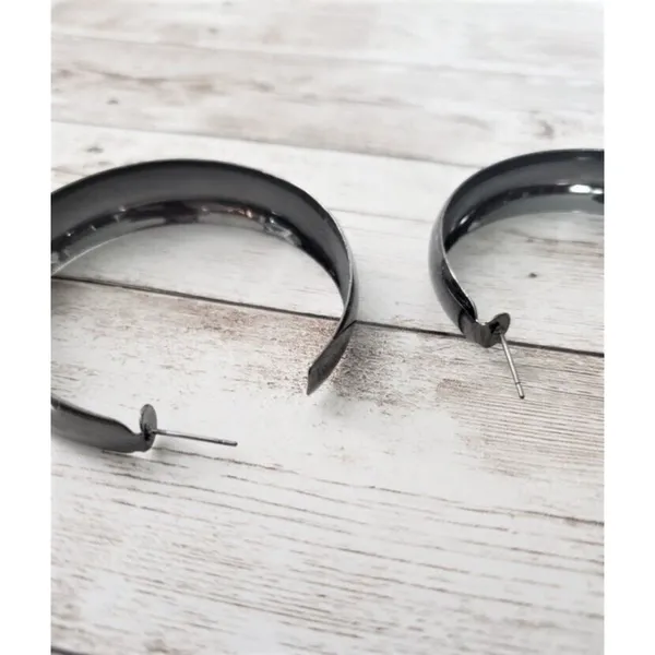 Large Dark Gray Metallic Hoops for Pierced Ears - Image 4
