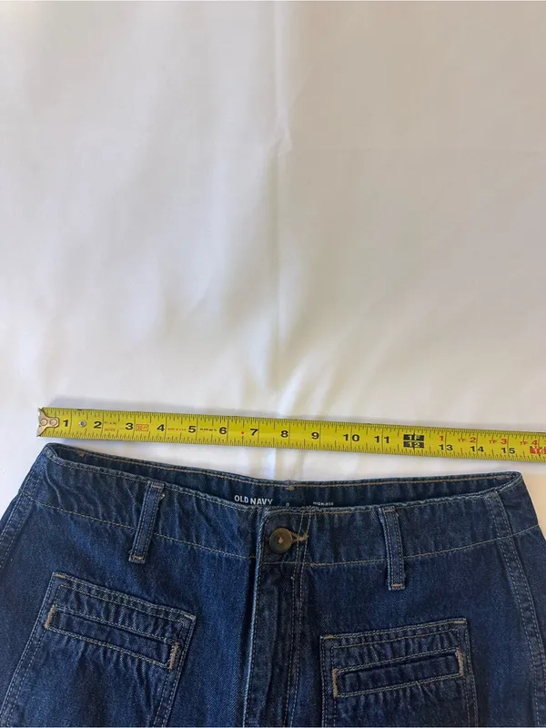 Old Navy Dark Indigo Wide-Leg Patch Pocket Jeans - Image 6