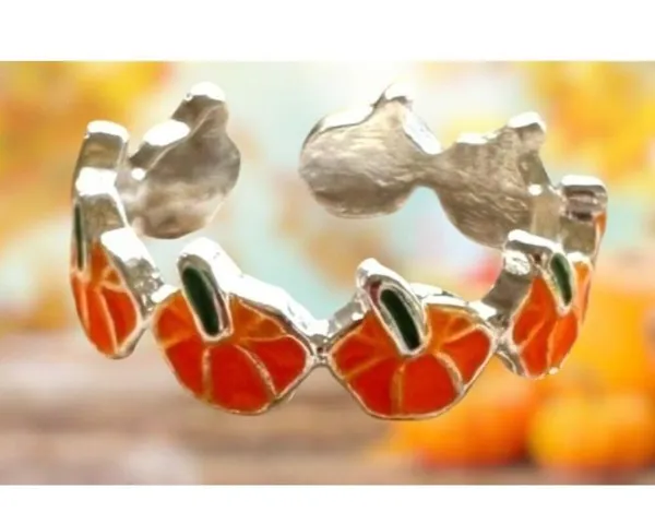 Pumpkin Ring New Orange Silver Adjustable Thanksgiving Autumn Jewelry Fe… - Image 2