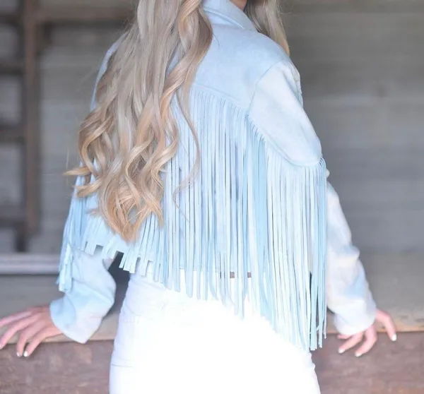Velvet Fringe Jacket Blue - Image 2