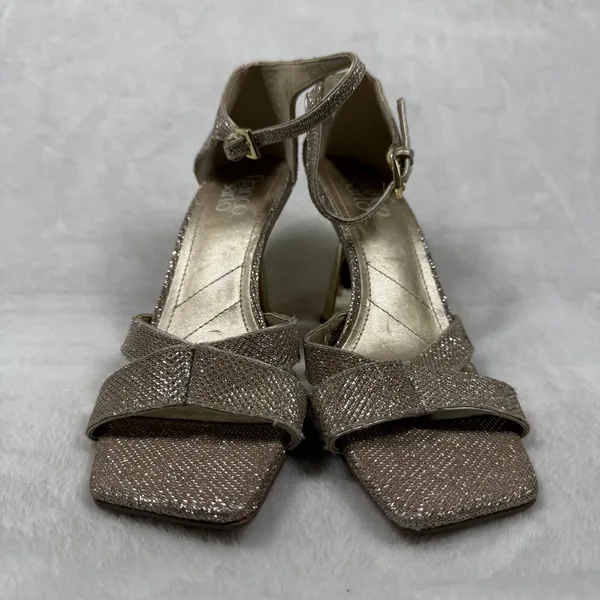 Franco Sarto Rania 2 Champagne Gold Glitter Square Toe‎ Heeled Sandals 8.5M - Image 5