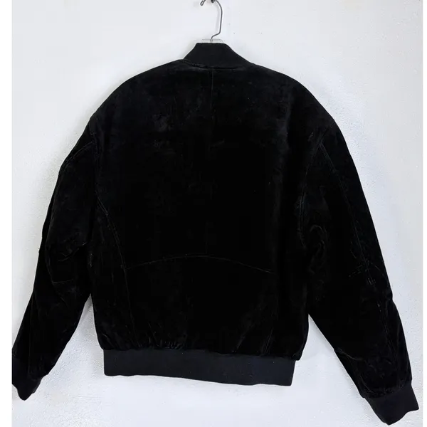 Vintage 90s Black Suede Bomber Jacket Minimalist Leather Reed M - Image 6
