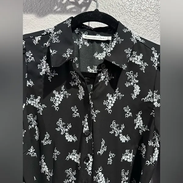 NWT Abercrombie & Fitch Black Floral Mini Shirt Dress Long Sleeve Size XS y2k - Image 4