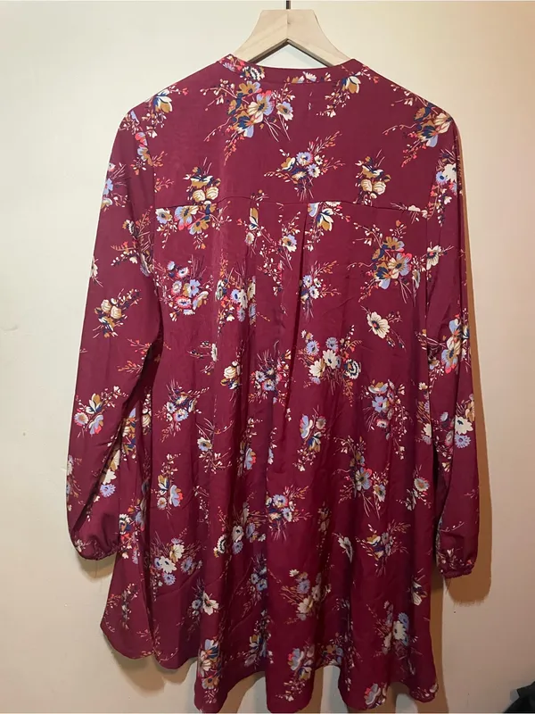 Altar'd State Floral Tunic Blouse Burgandy Boho Long Sleeve Size Large - Image 3