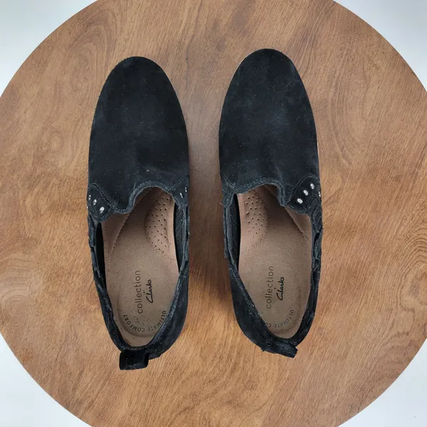 Clarks Collection Trish Bell Womens Size 7 Black Suede Studded Slip On Booties - Image 4