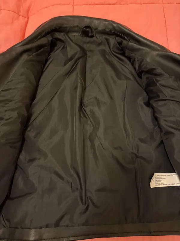 Windsor Windsor Black Faux Leather Belted Moto Jacket with Silver Hardware - Image 9