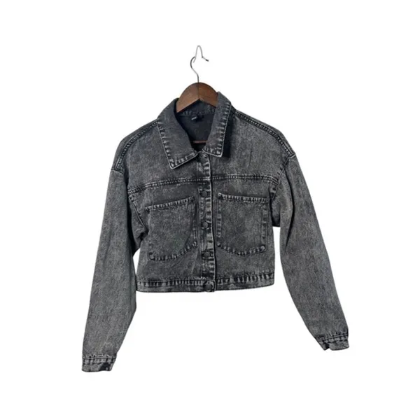 Windsor Women Small Acid Wash Denim‎ Gray Jacket Grunge Punk Biker Distressed - Image 2
