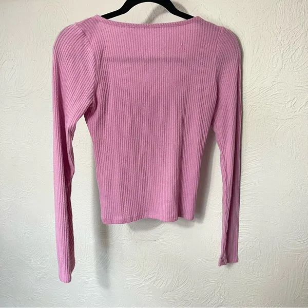Hollister Pink Long Sleeve Tie Front Blouse - Image 3