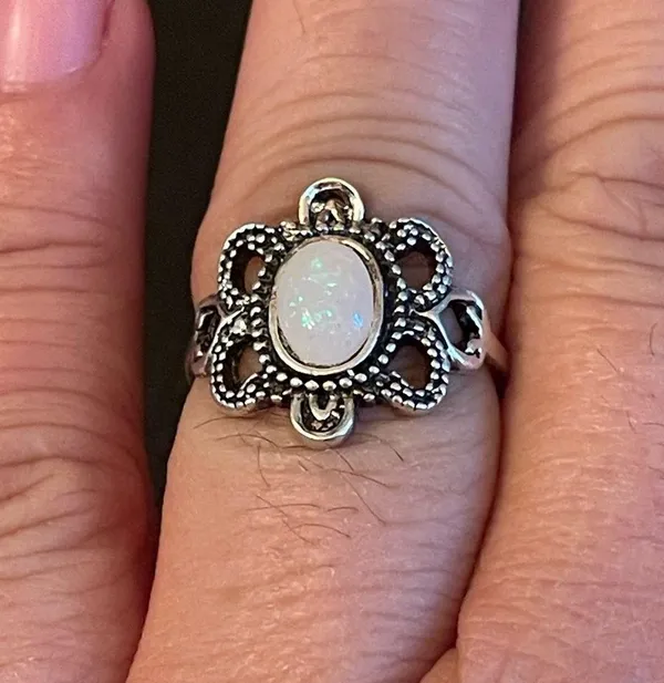 Oval simulated opal silver plated ring size 7.75 - Image 9