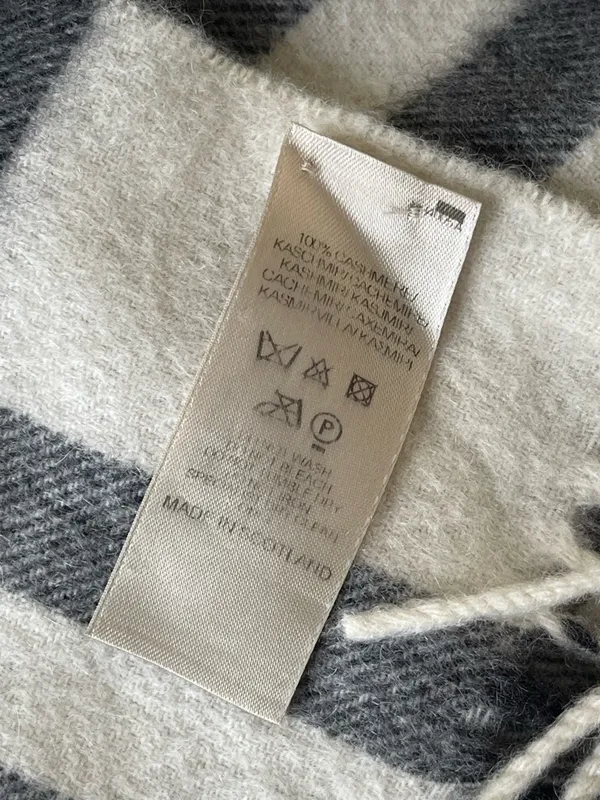 Burberry Cream Plaid Cashmere Scarf with Black and Burgundy Stripes - Image 9