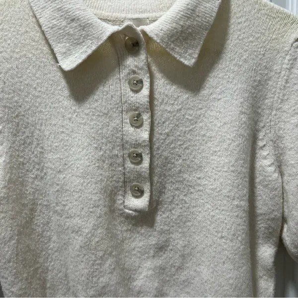 A New Day White Sweater With Button Details Short Sleeve Size Small - Image 2