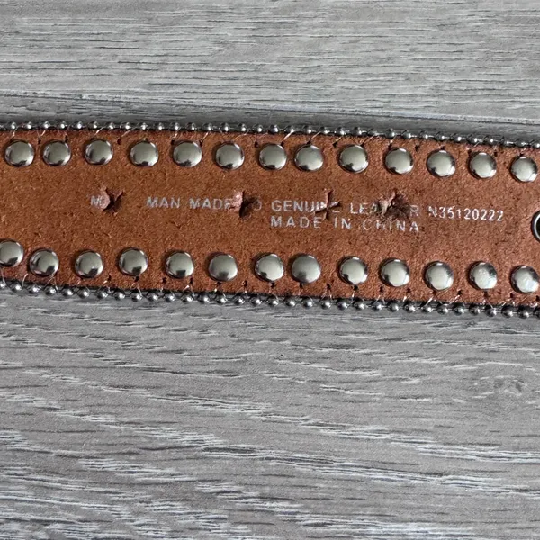 Blazin‎ Roxx Womens Western Snakeskin Rhinestone Studded Leather Belt Grey M - Image 5