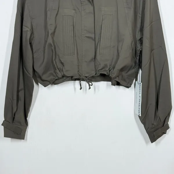 Girlfriend Collective Windbreaker Jacket Women XS Green Full Zip Hoodie Crop NWT - Image 4