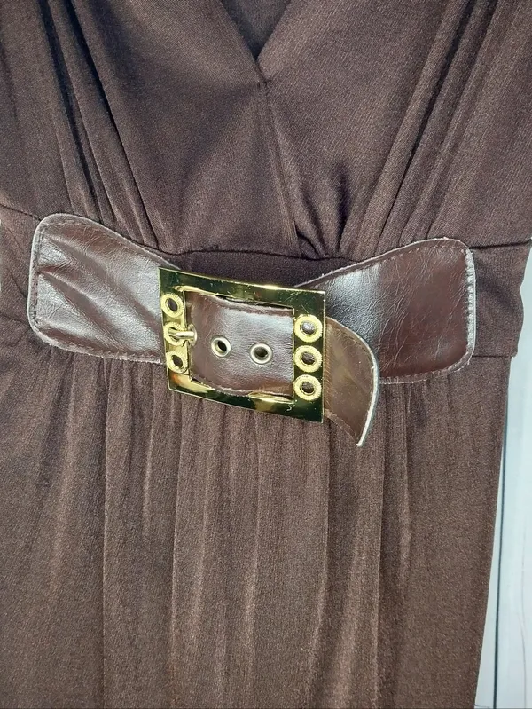 Anxiety Vintage Brown V-Neck Belted Cap Sleeve Y2K 90's Boho Chic Clubwear Top - Image 3