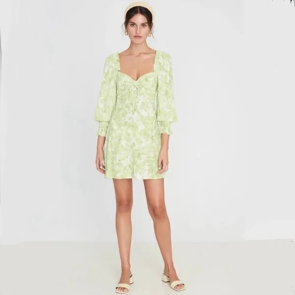 Faithfull The Brand Arianne Mini Dress | Long Sleeve‎ Romantic Puff Sleeve - Image 2