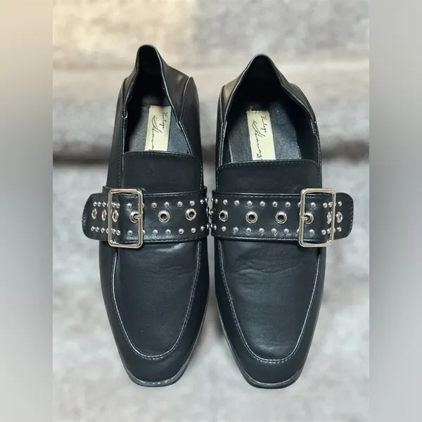 Preppy Vintage Havana Black Leather Maureen Studded‎ Buckle Loafers Women 6.5 - Image 2