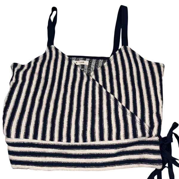 Madewell Navy Blue & Ivory Striped Jacquard Side Tie Faux Wrap Finale Cropped Tank Small - Image 7