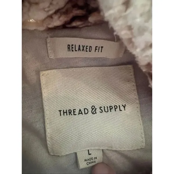 Thread & Supply Ivory Neutral Tan Chevron One Track Mind Sherpa Jacket Large - Image 5