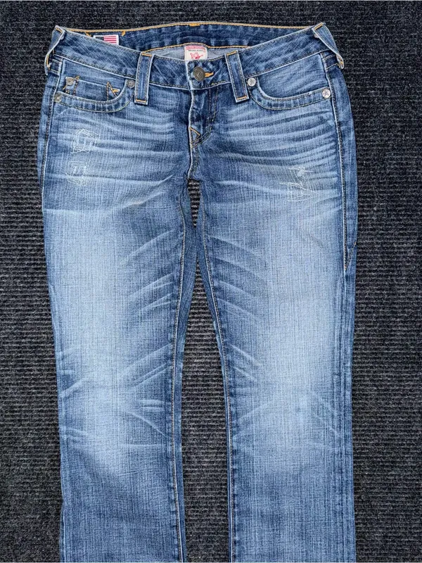 Vintage True Religion Low Rise Bootcut Jeans Sz 28 x 31.5 Raw Hem USA Made Y2K - Image 4