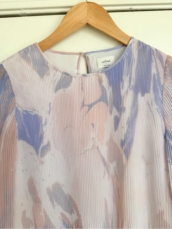Aritzia Wilfred Daydreamer Pastel Flowy Mini Dress Long Sleeve Size S Lavender - Image 3