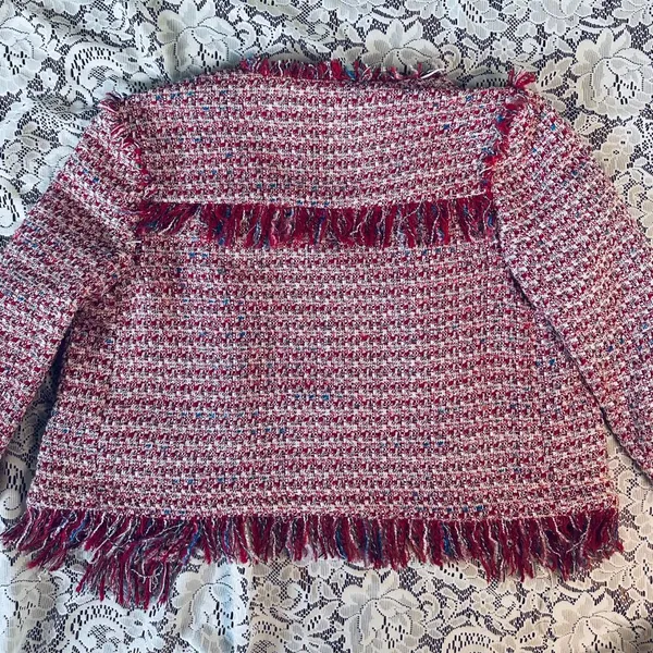 M Red, White, and Blue Blazer With Fun Fringe Details - Image 3