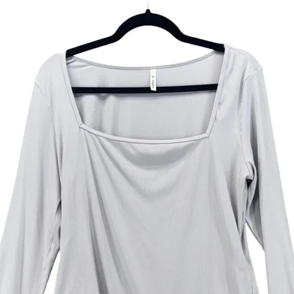 Halara Bodysuit XL‎ Ribbed Square Neck Light Gray Baselayer Minimalist Staple - Image 3