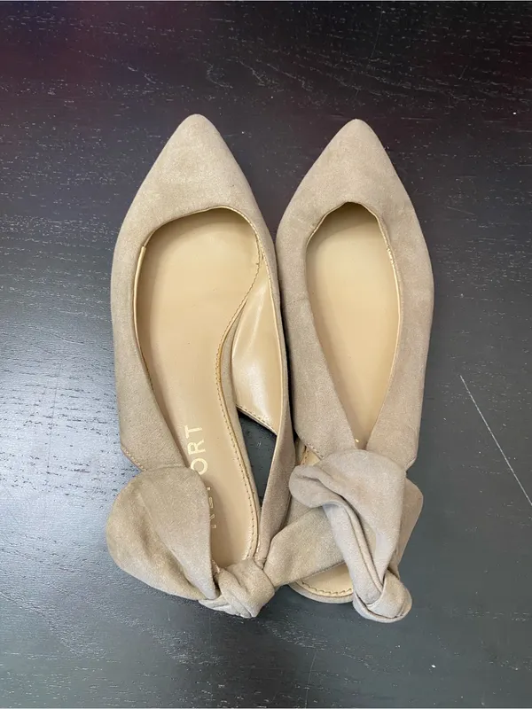Report Taupe Tie-Back Pointed-Toe Suede Flats - Women - Image 2