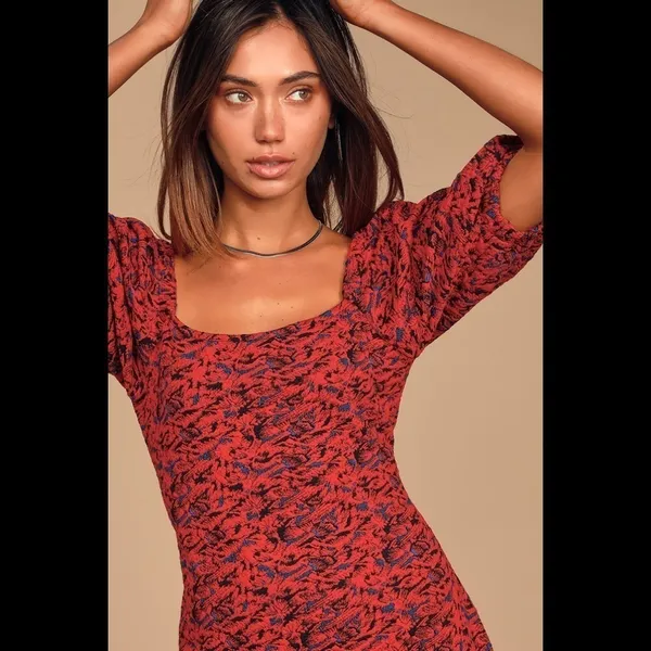 Free People Red Sunset Puff Sleeve Mini Dress - Image 7