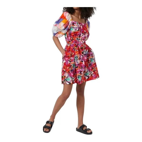 French Connection Isadora‎ Patch Poplin Bardot Dress Medium Multicolor Mini NWT - Image 2
