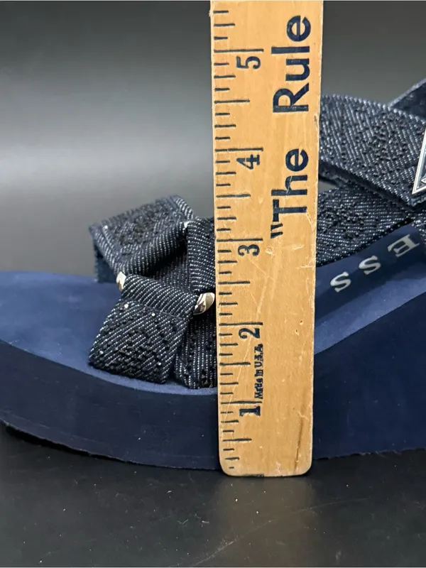GUESS Dawsin Denim Rhinestone Embellished Straps EVA Soles Wedge Sandals Size 6 - Image 13
