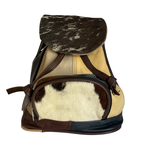 Vintage Mexican Leather Cowhide Hair-On Hide Backpack Patchwork Artisan Mini Bag - Image 12