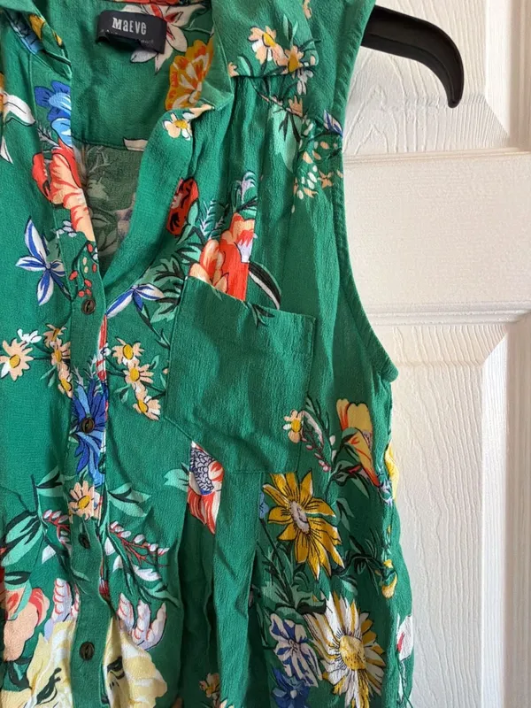 Maeve by Anthropologie Green Floral Sleeveless Button Down Shirt Dress - Image 4