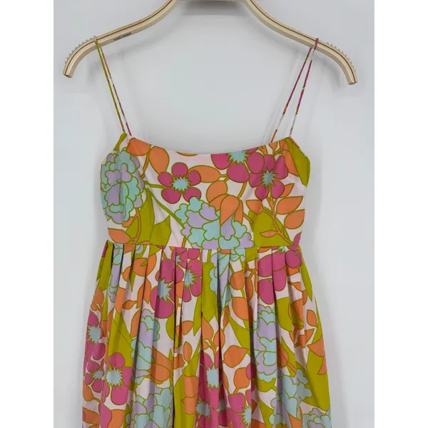 S/W/F En-Flowered Midi Dress Medium Pink‎ Floral Retro Mod Boho Sundress Cotton - Image 5