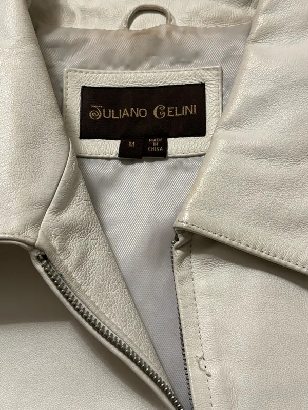 Juliano Gelin Leather Jacket Women’s Size M White Full-Zip With Front Pockets - Image 8