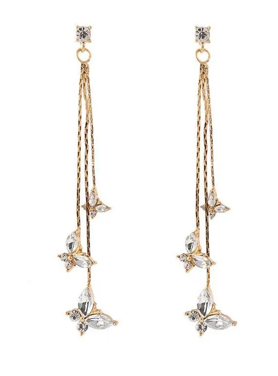 Gold Butterfly Crystal Long Tassel Dangle Drop Earrings for Women - Image 2