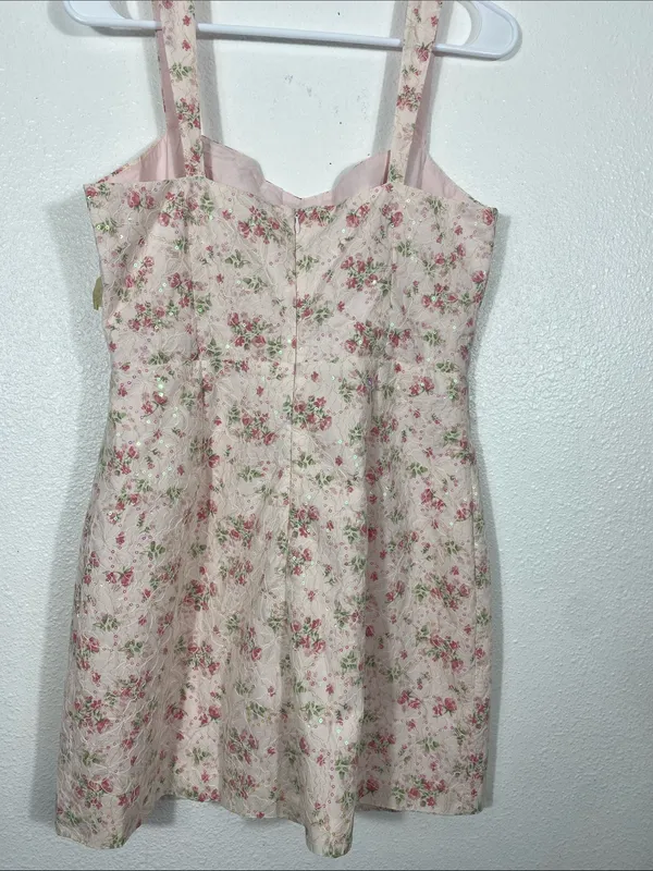 Storia pink floral lace and sequin corset-style mini dress, Size M 100% Rayón - Image 7