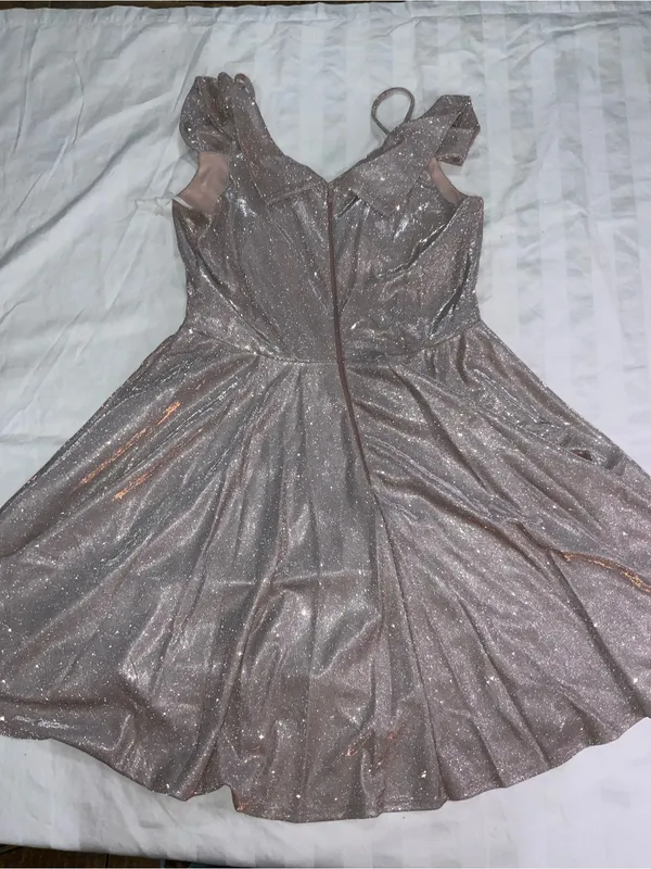 Sparkling Rose Gold Fit-and-Flare Party Dress - Image 7