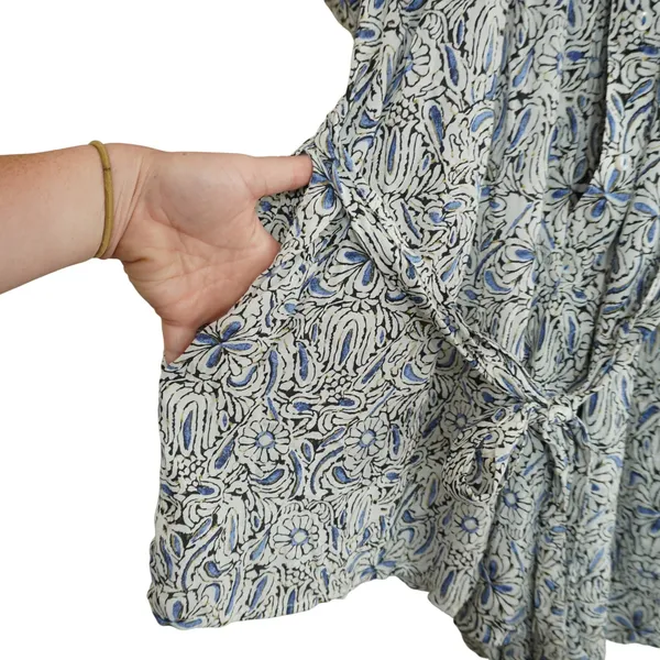 Anthropologie Blue Floral Modal Mini Romper Flutter Sleeve Belted Pockets Small‎ - Image 6