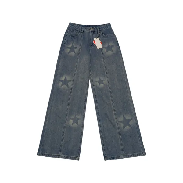 Cider Mid Rise Star Pattern Wide Leg Jeans Womens Small Denim Pants Streetwear - Image 2