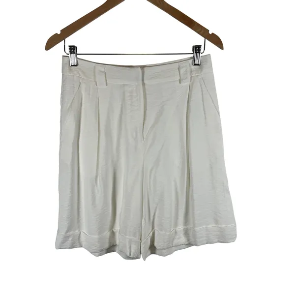 Maeve by Anthropologie‎ White Pleated Cuffed High Rise Shorts 6 Coastal Grandma - Image 2