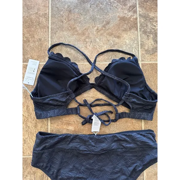 Cupshe Black Floral Jacquard Scalloped Bralette & High Waist Bikini Set Large - Image 7