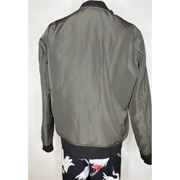 Olivia Grey Olive Green Bomber Jacket Womens Small Utility Flight Coat Ribbed S - Image 5