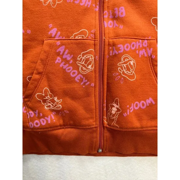 Disney‎ Sherpa Lined Zip-Up Hooded Sweatshirt Orange Goofy Womens Medium - Image 2