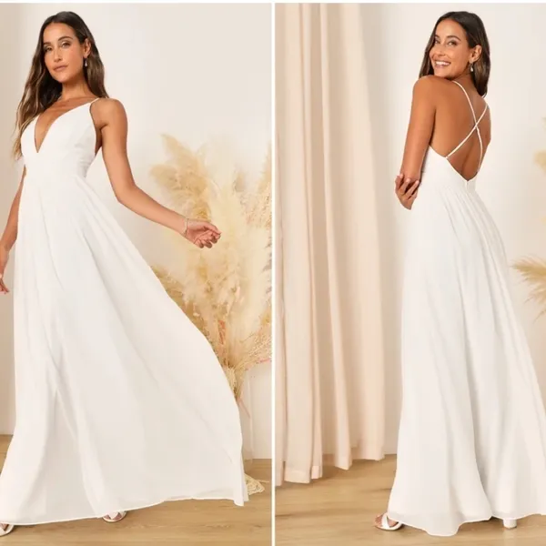 LULU's Bridal Engagement Wedding Chiffon Elegant Sexy Flowy Romantic Gown - Image 2