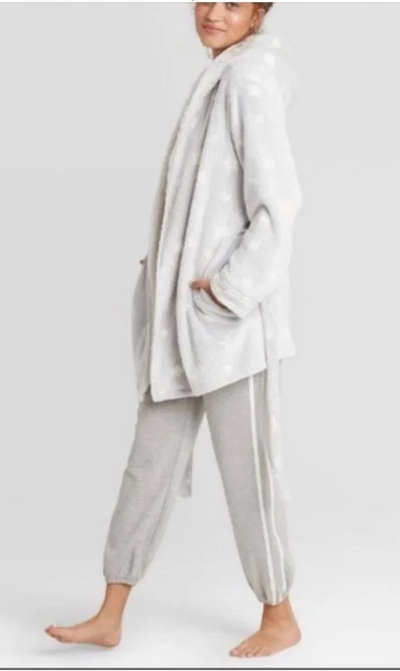Women's Star Print Cozy Robe with belt Gray XS/S Target - Image 12