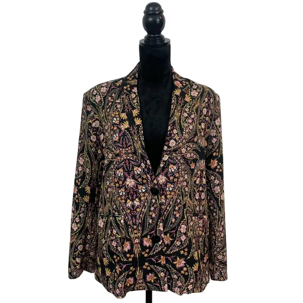 Forever 21 Womens S Chic Floral Paisley Blazer Black Pink Bloomcore Office Siren - Image 2