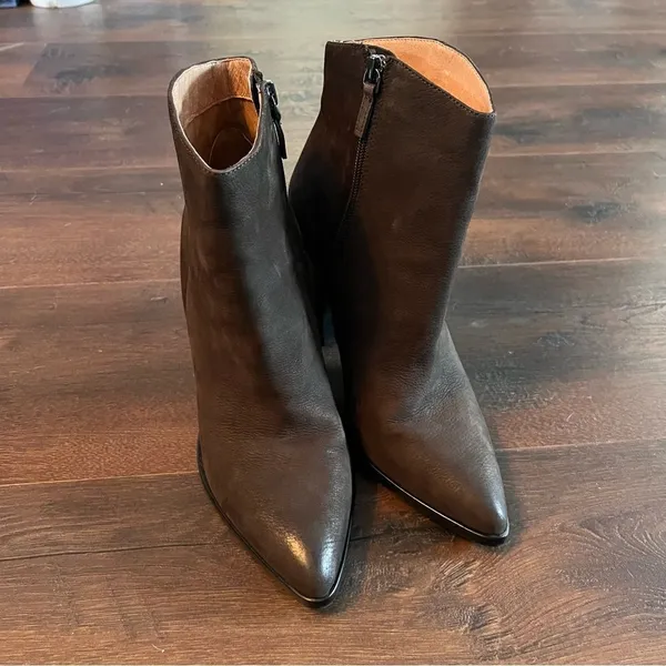 Halogen Brown Pointed Toe Bootie Stacked Heel - Image 5