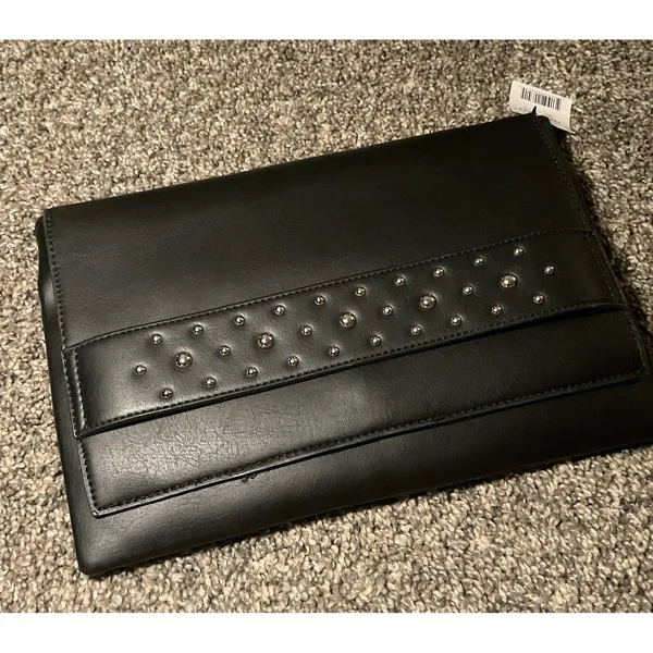 Black Clutch purse With Silver Studded Beading‎ Stud Clutch Classy Edgy Dressy - Image 2